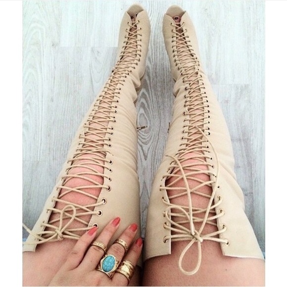 Ziti soho thigh high back zip lace up booties - Picture 1 of 4